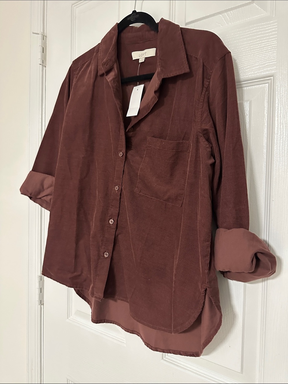 LOFT Corduroy Button Down, Brown, Size Medium/M, NWT